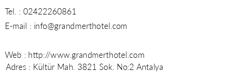 Grand Mert Apart Hotel telefon numaralar, faks, e-mail, posta adresi ve iletiim bilgileri
